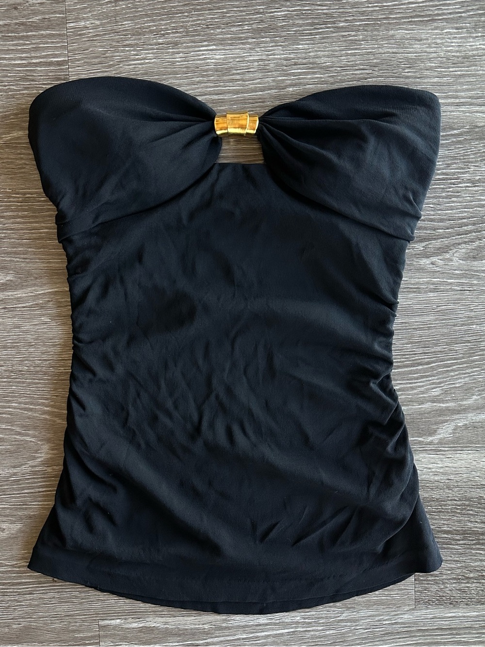 Donna Karan Black Strapless Top with Gold Center Accent